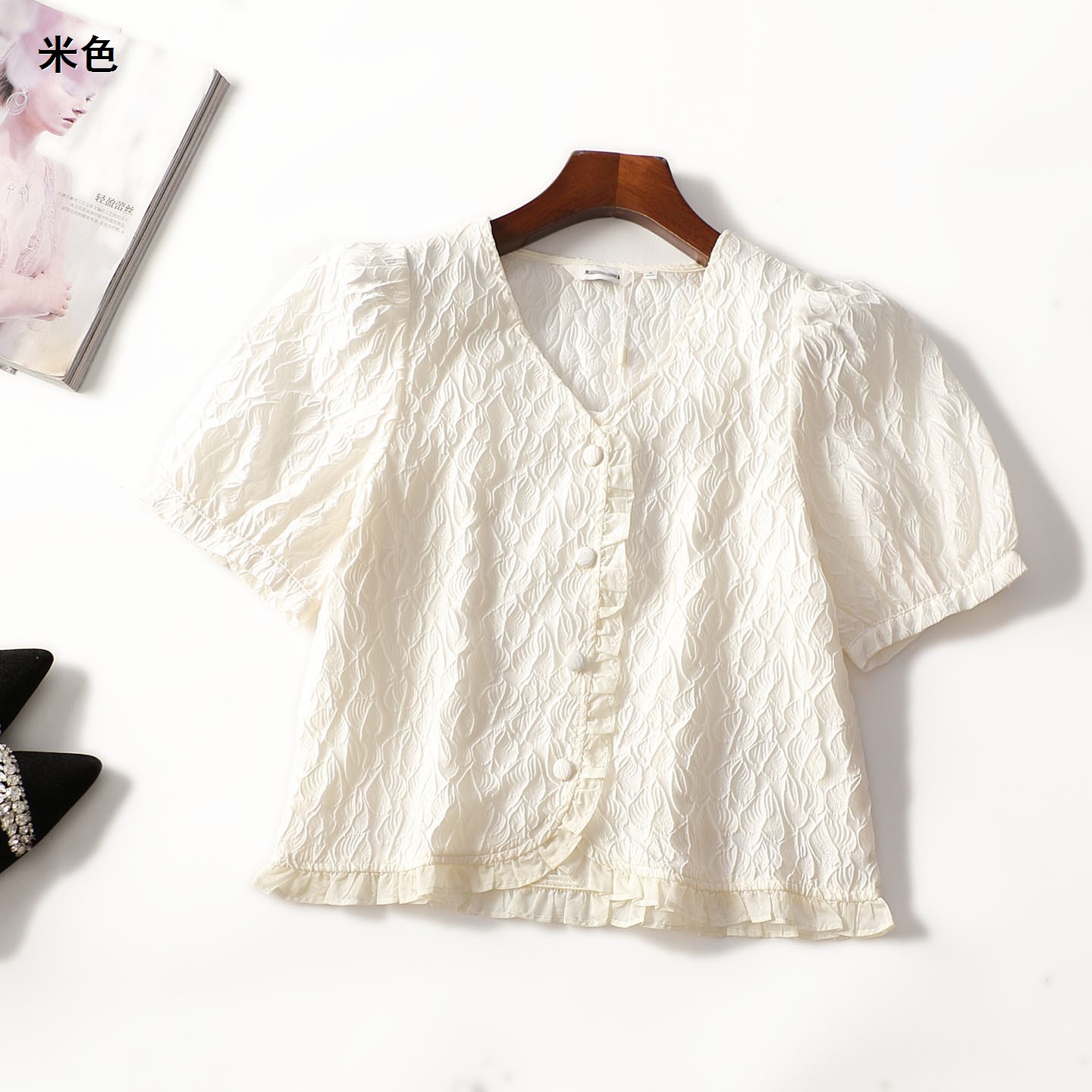 249108品牌超值精品女装精致都市丽人洋气简约气质夏短袖上衣