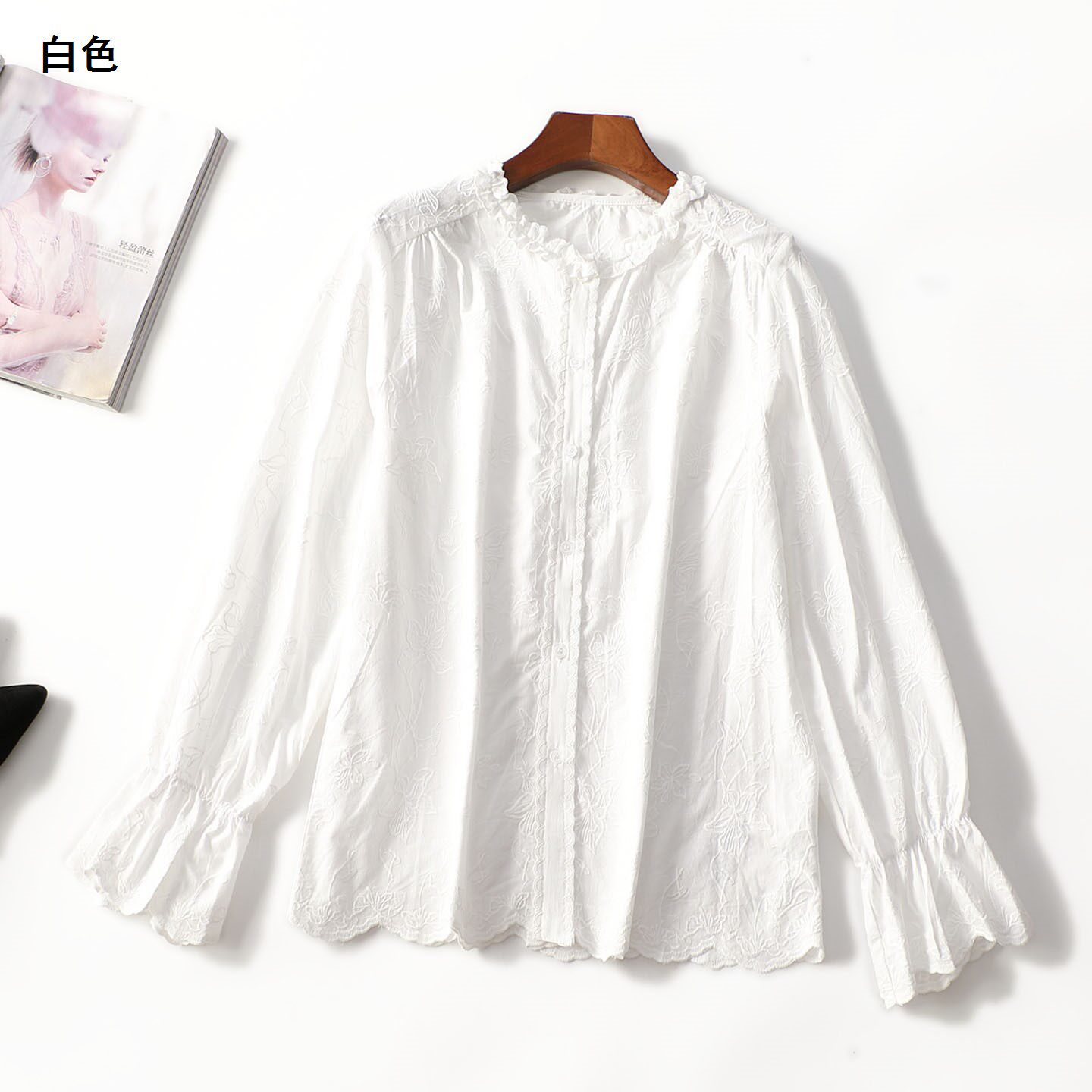 248754 春衬衫 女绣花中长款长袖.M.L.XL