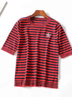 250095 秋针织衫 女中长款五分袖套头.L.XL.3XL