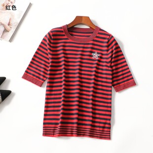 250095 秋针织衫 女中长款五分袖套头.L.XL.3XL