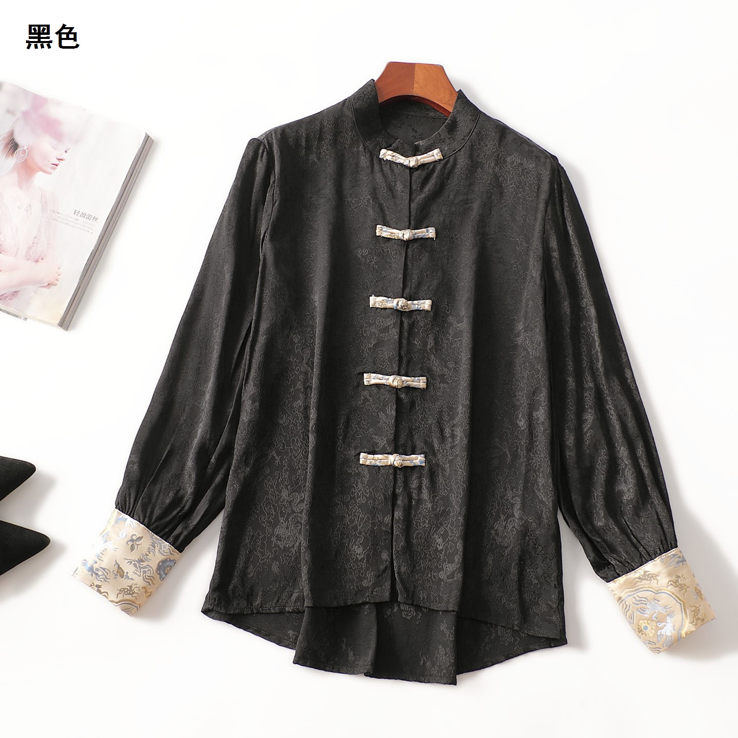 412019 秋蚕丝衬衫 女中长款长袖单排扣