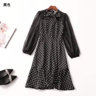 241533 秋连衣裙 女鱼尾加长款长袖V领现货.S.M.L