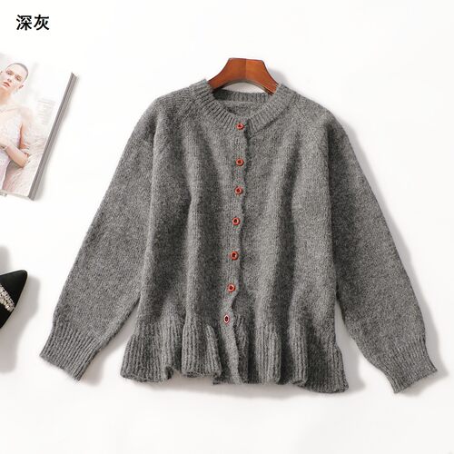 415079 秋毛衣 女短款九分袖单排扣.M