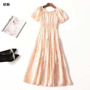 411788 夏连衣裙 女加长款短袖一字领.M.L