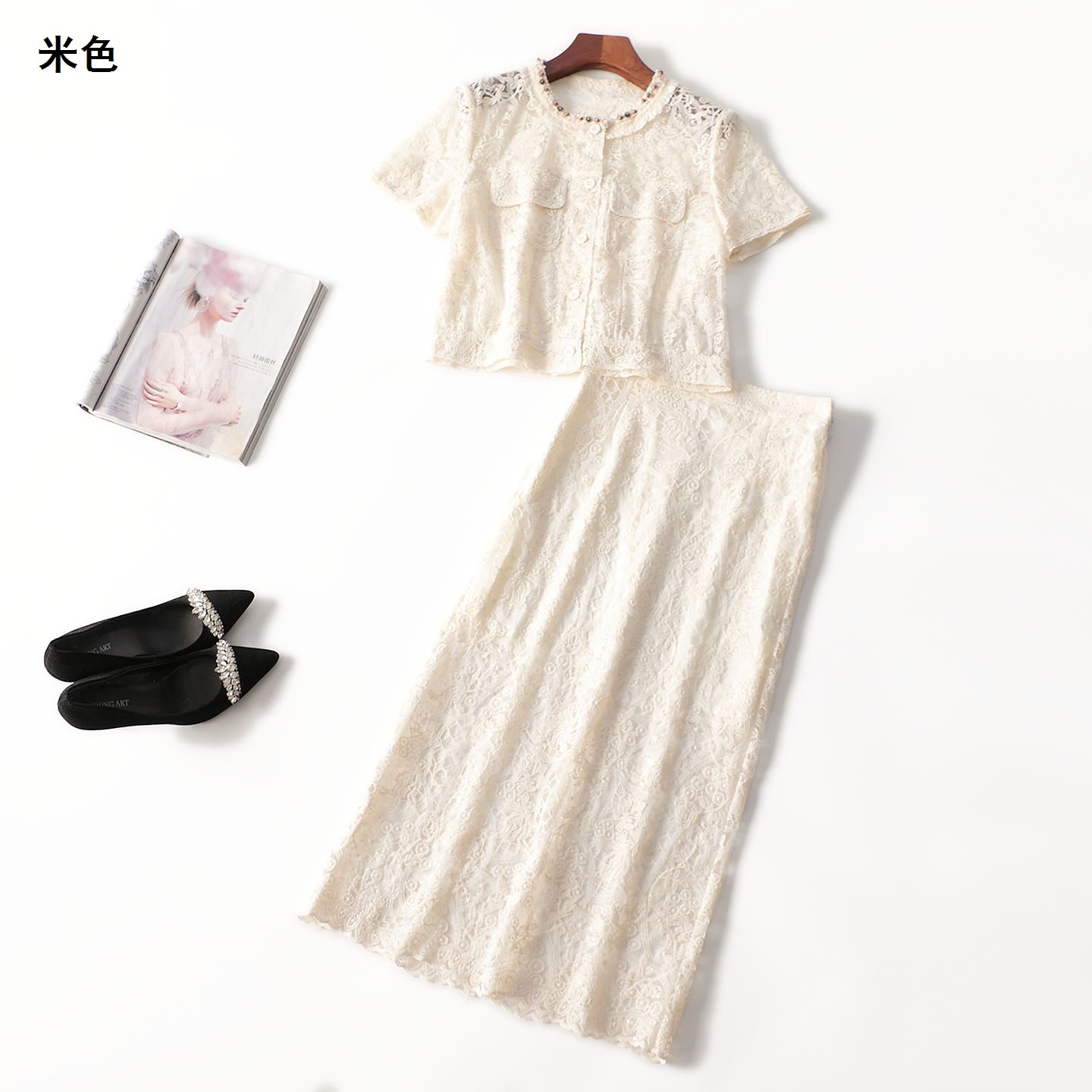 246227 夏衬衣半身裙套装 女长款短袖套头现货