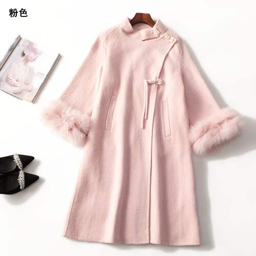 247807 冬双面呢大衣 女加长款九分袖单排扣.S.M