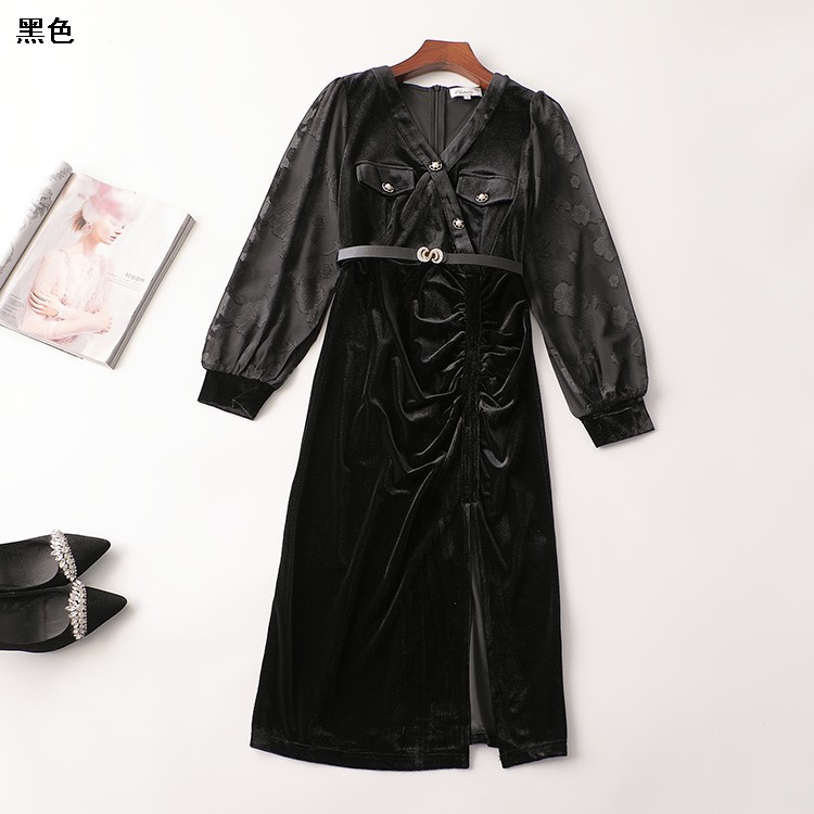 241572 秋连衣裙 女加长款长袖V领