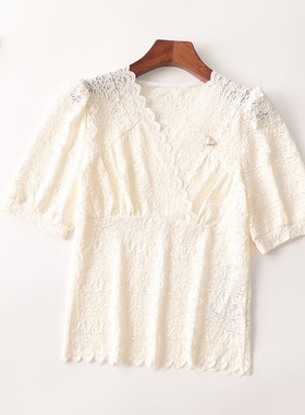 243120 夏中长款V领五分袖上衣