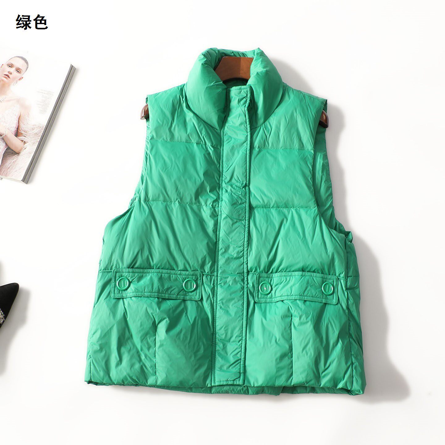 507994 冬羽绒服 女中长款无袖拉链