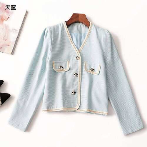 409806 秋外套 深圳女短款长袖V领现货.S.M.L.XL