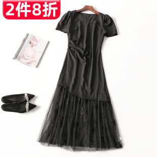 短袖 女加长款 圆领 夏连衣裙 411900