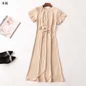 242853 圆领现货 短袖 夏尼龙连衣裙 深圳女加长款