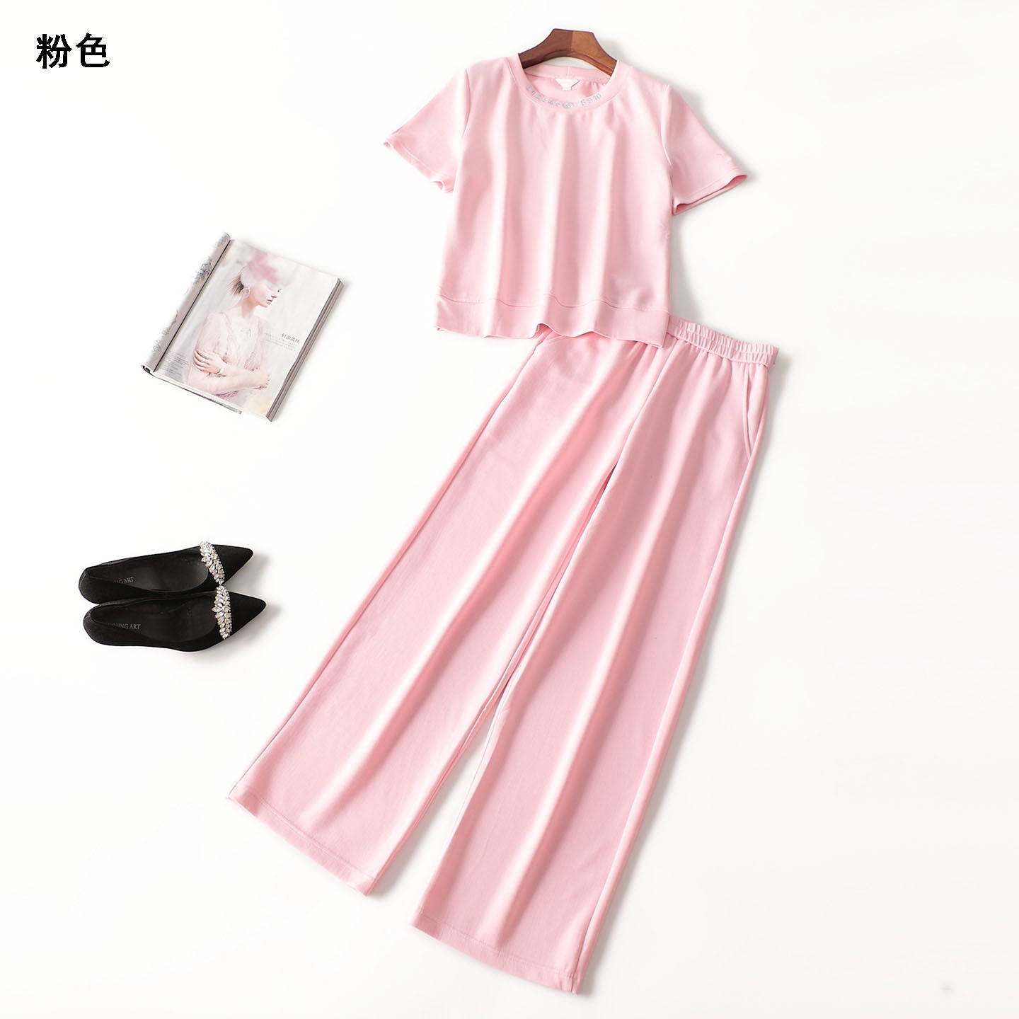 411587 夏T恤裤子套装 女长款短袖圆领