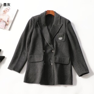 250129超值女装精品呢子外套真咩毛冬中长款双排扣长袖双面呢大衣