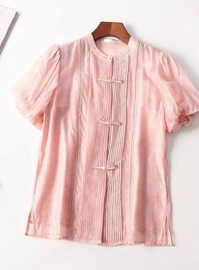 411084 夏人丝衬衫 深圳女中长款短袖圆领断码清仓