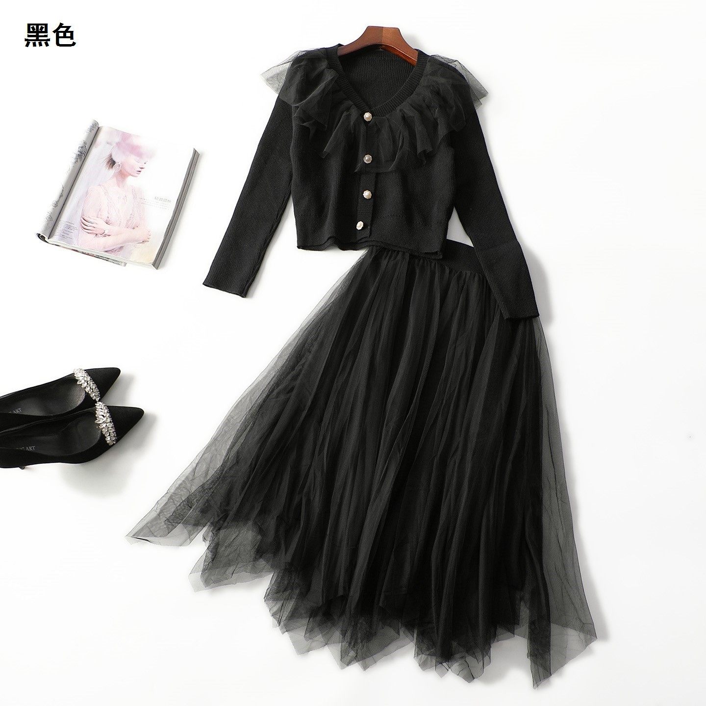 248160 秋针织衫半身裙套装 女中长款九分袖套头,女装/女士精品,时尚套装,淘宝优惠券,粉丝福利购,淘宝优惠卷