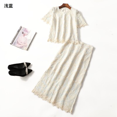 248689 夏上衣半身裙套装 女长款五分袖套头.M.L.XL.2XL