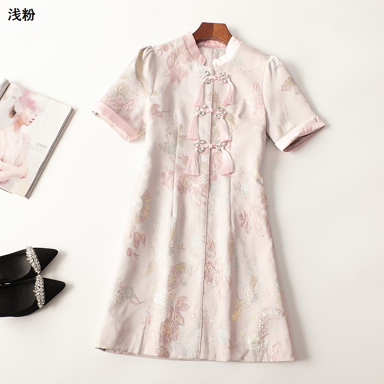 411154 秋连衣裙 女长款短袖翻领现货