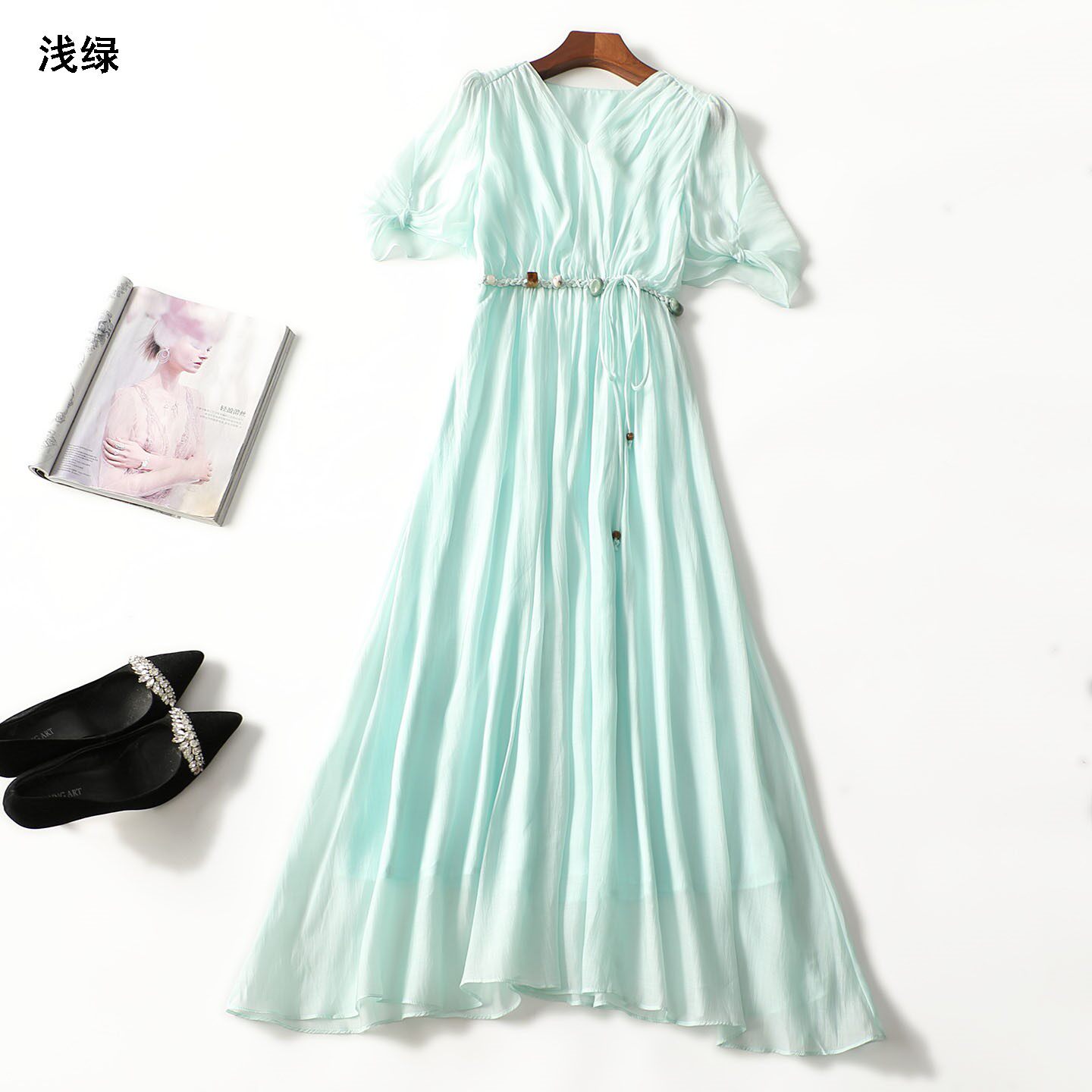 248825 夏连衣裙 女加长款五分袖套头.M.L.XL.2XL