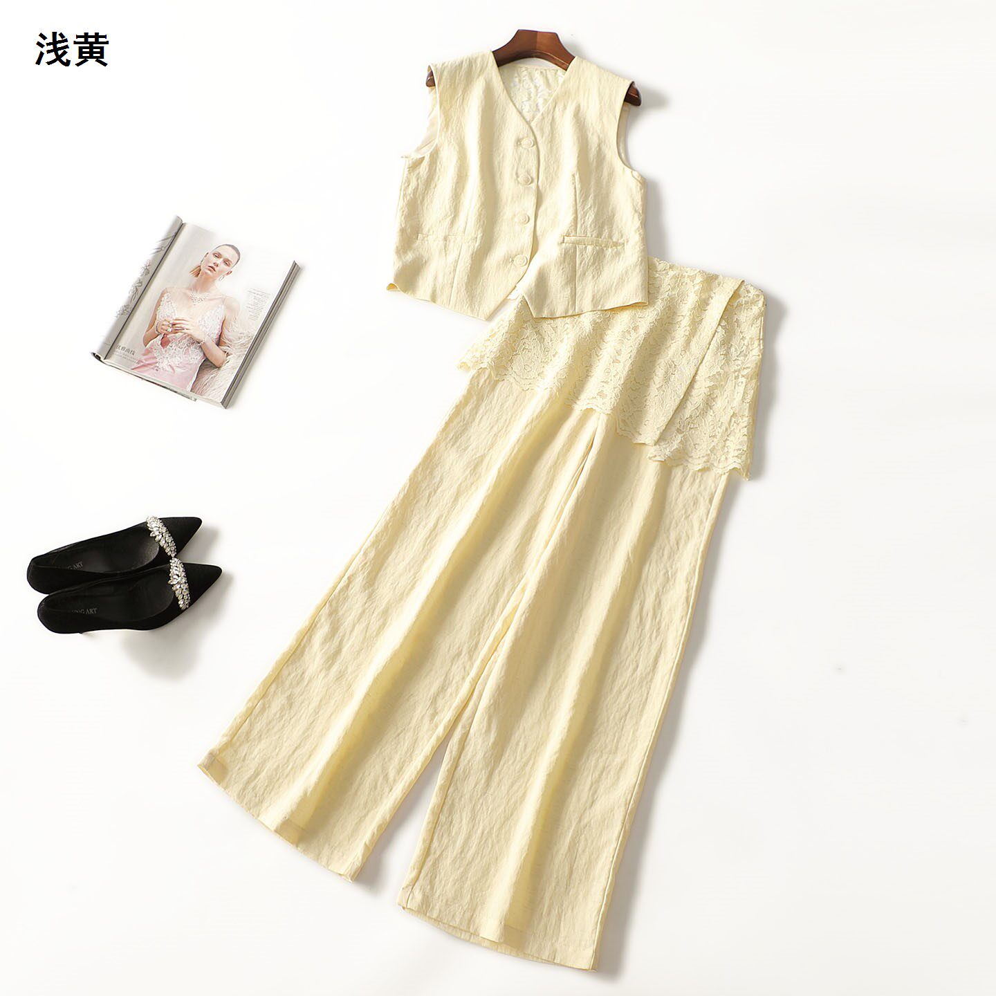 249757 夏马夹裤子套装 女长款无袖单排扣.M.L.XL.2XL