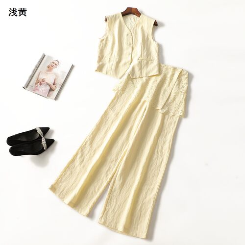 249757 夏马夹裤子套装 女长款无袖单排扣.M.L.XL.2XL