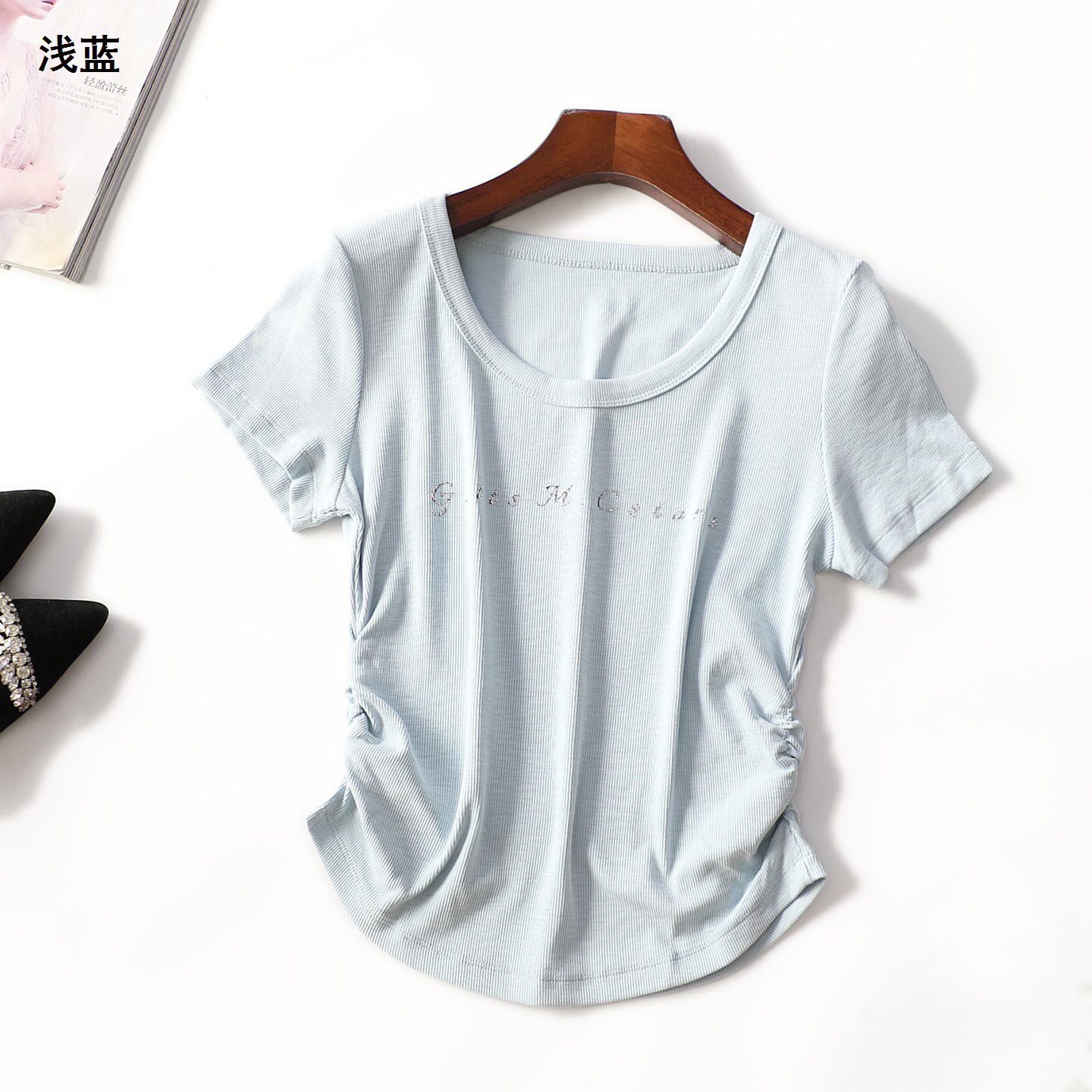 249576新款女装精品T恤26年夏季女人味小版型修身短款套头短袖T恤