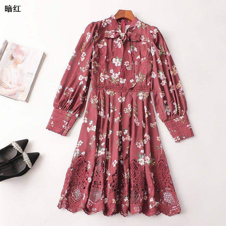 243893 秋连衣裙 深圳女绣花加长款长袖立领清仓