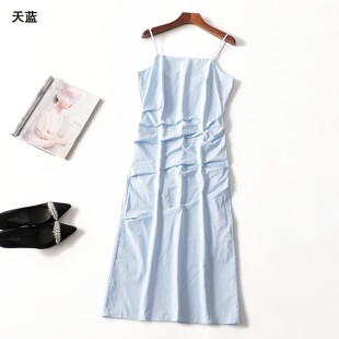 246273南油高端欧洲站金晖设计师品牌极简夏长款套头吊带裙连衣裙