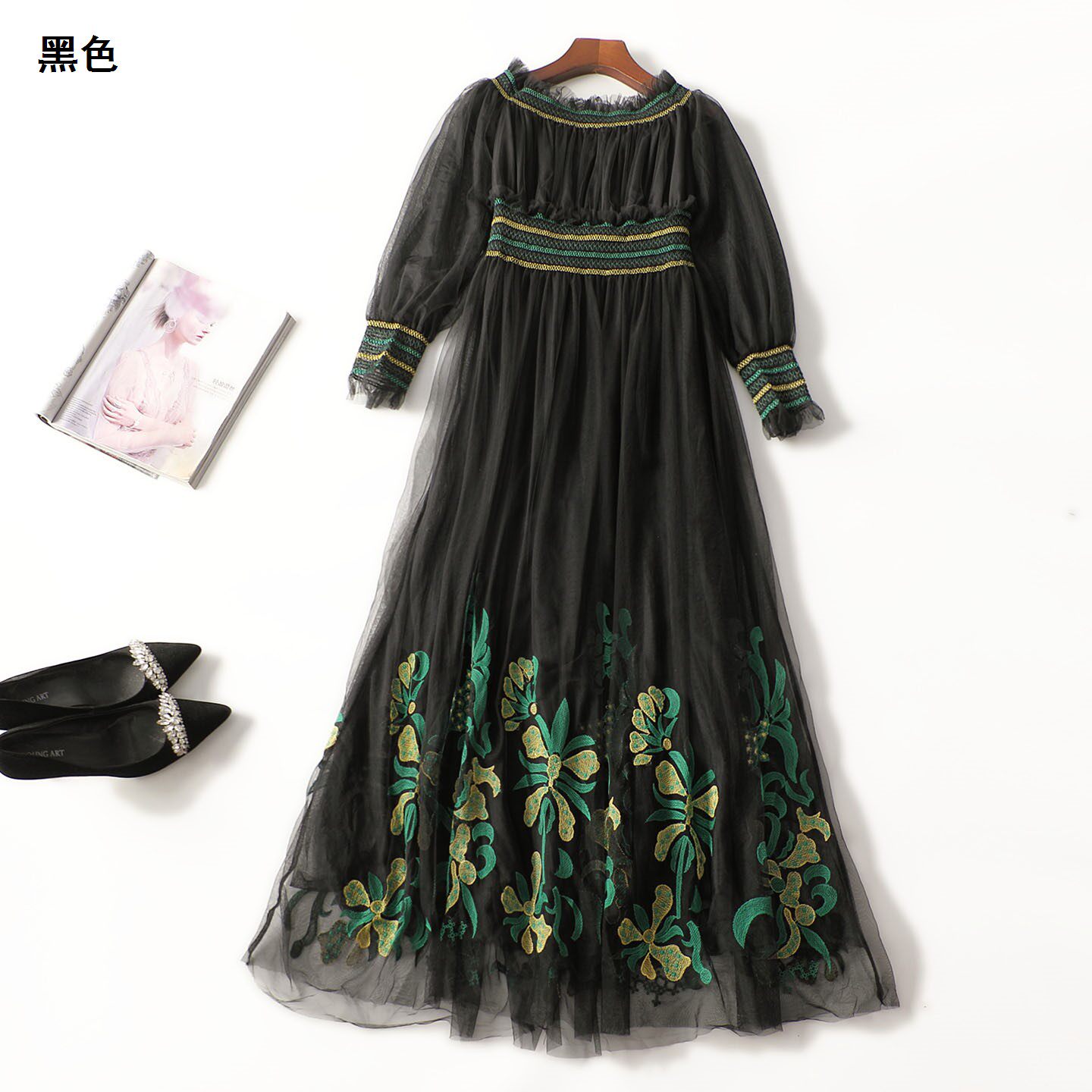 248902推荐南油高货欧美走秀T台批200+重工网纱仙气刺绣连衣裙