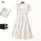 411711 立领现货 短袖 夏人丝连衣裙 女加长款