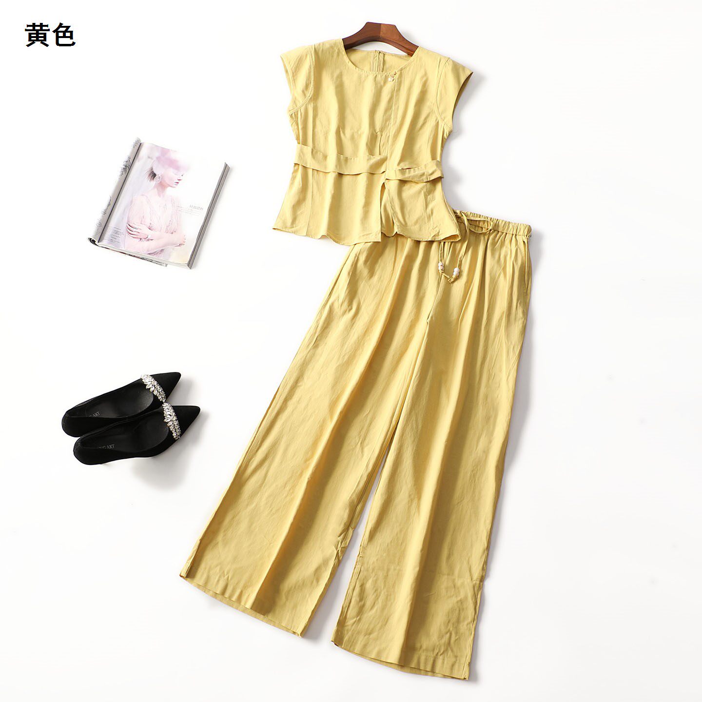 248425 夏上衣裤子套装 女长款短袖套头.M.L.XL