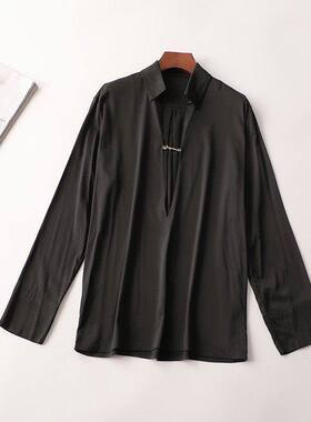 240204 秋人丝衬衫 深圳女中长款长袖翻领现货