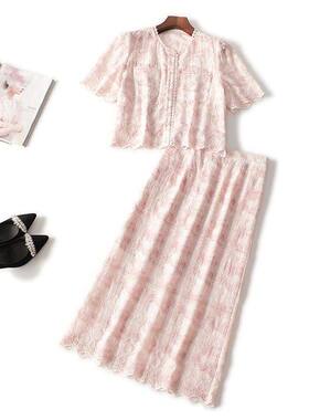 411426 夏衬衣半身裙套装 女长款短袖圆领现货