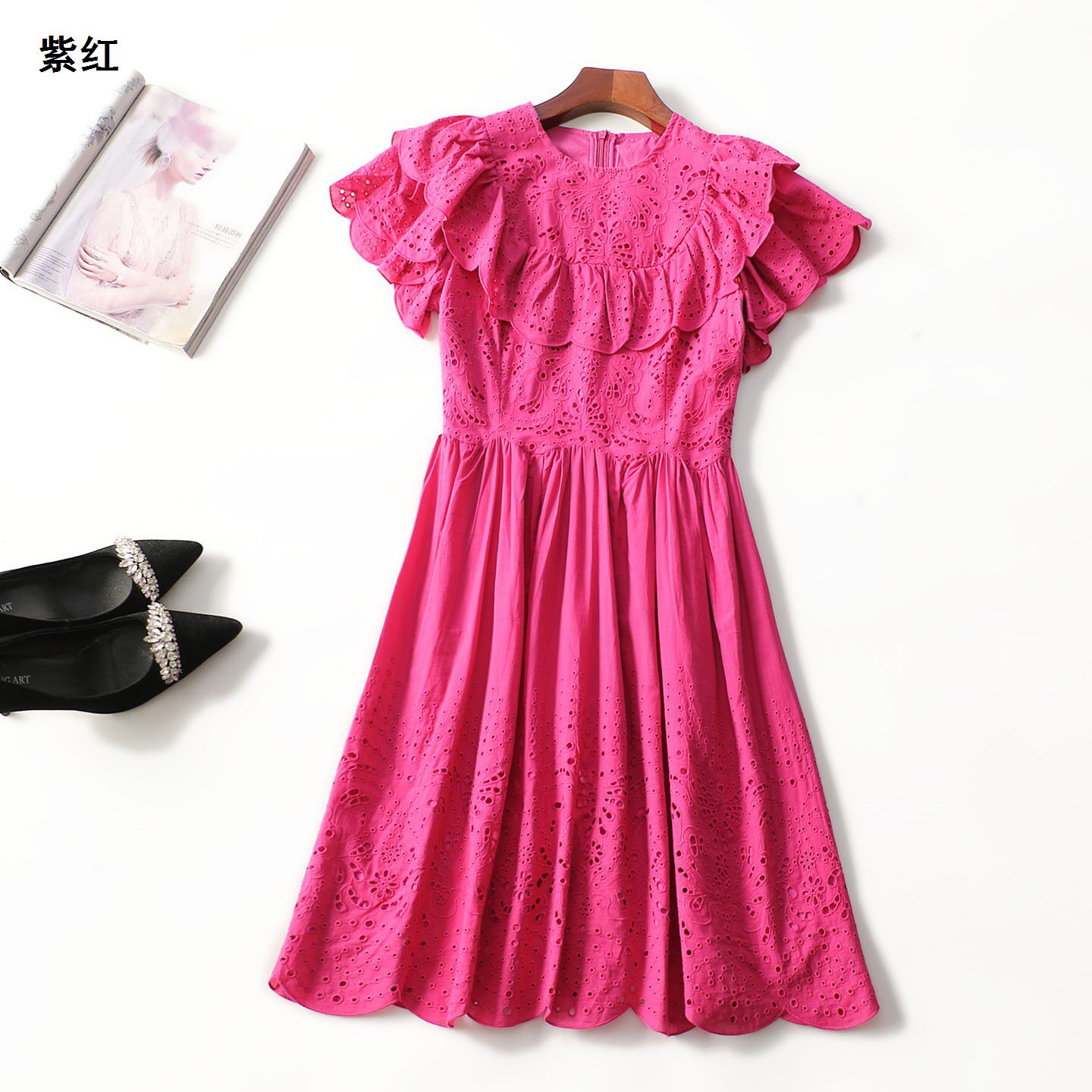 248731南油高定奢华欧洲站批200+走秀软棉刺绣夏短袖绣花连衣裙