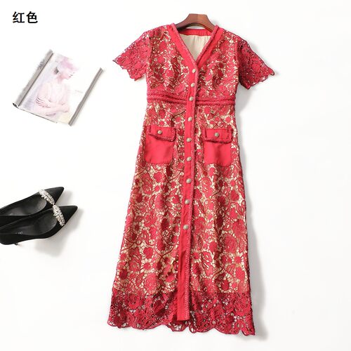 249217 夏连衣裙 深圳女加长款短袖单排扣.S.M.L