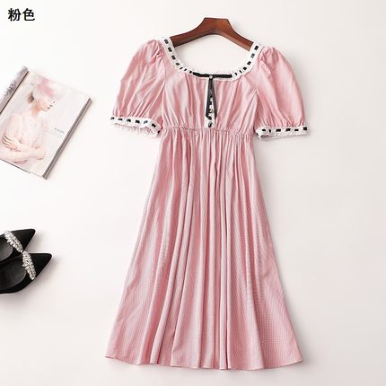 242991南油高定ZY风格轻奢质好穿甜美夏季时尚V领短袖连衣裙