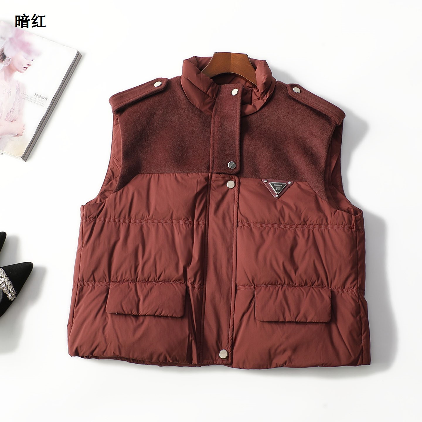 413065 冬羽绒服 女中长款无袖单排扣.S.M.L