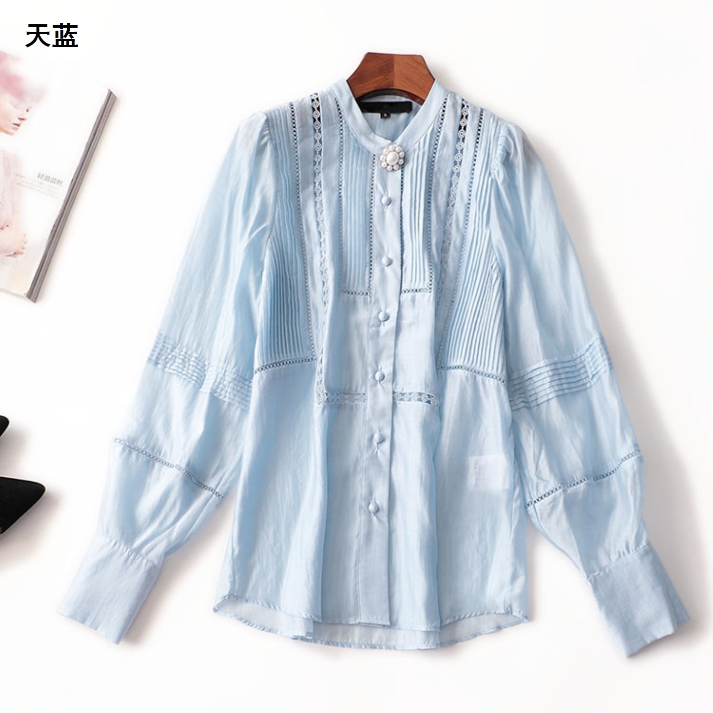 243737 秋天丝衬衫 深圳女中长款长袖立领清仓