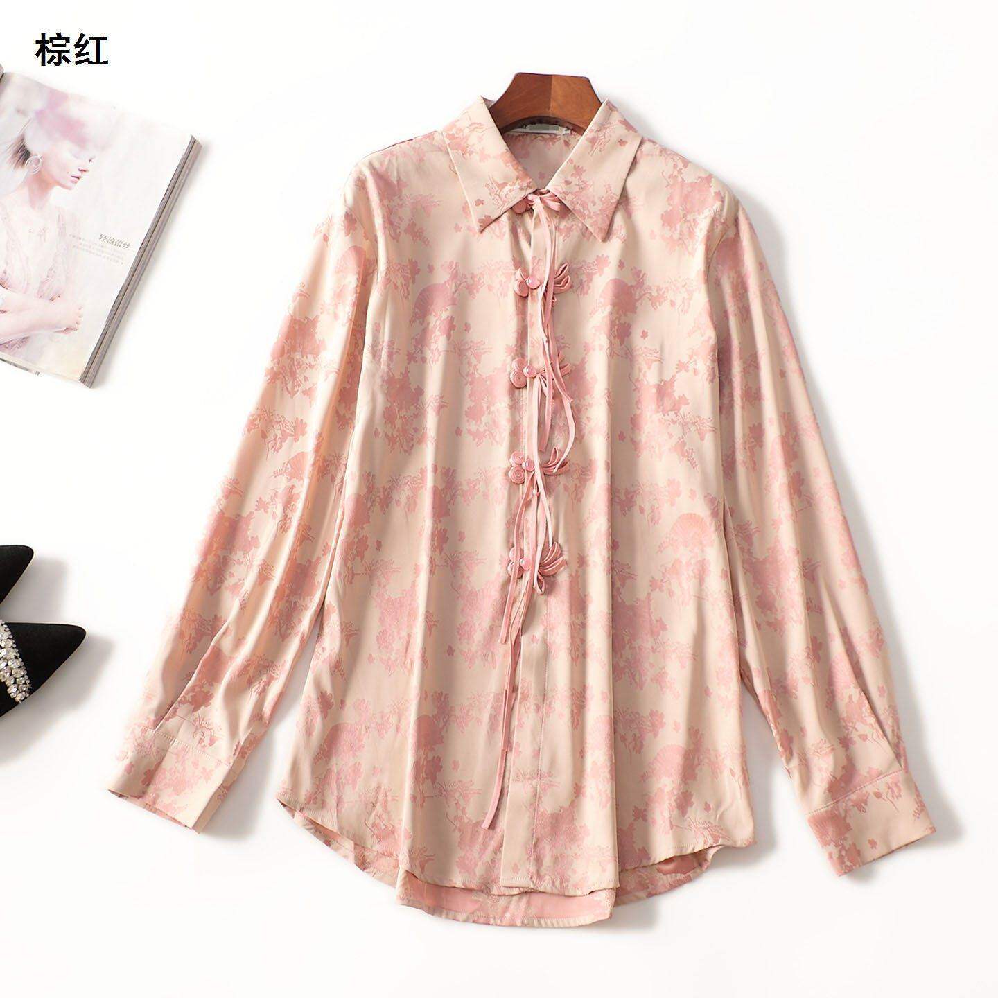 412021 秋粘胶衬衫 女中长款长袖单排扣.L.XL