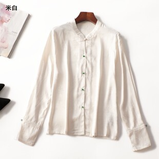 412194超值南油高端轻奢高档女装人丝醋酸国风秋长袖衬衫
