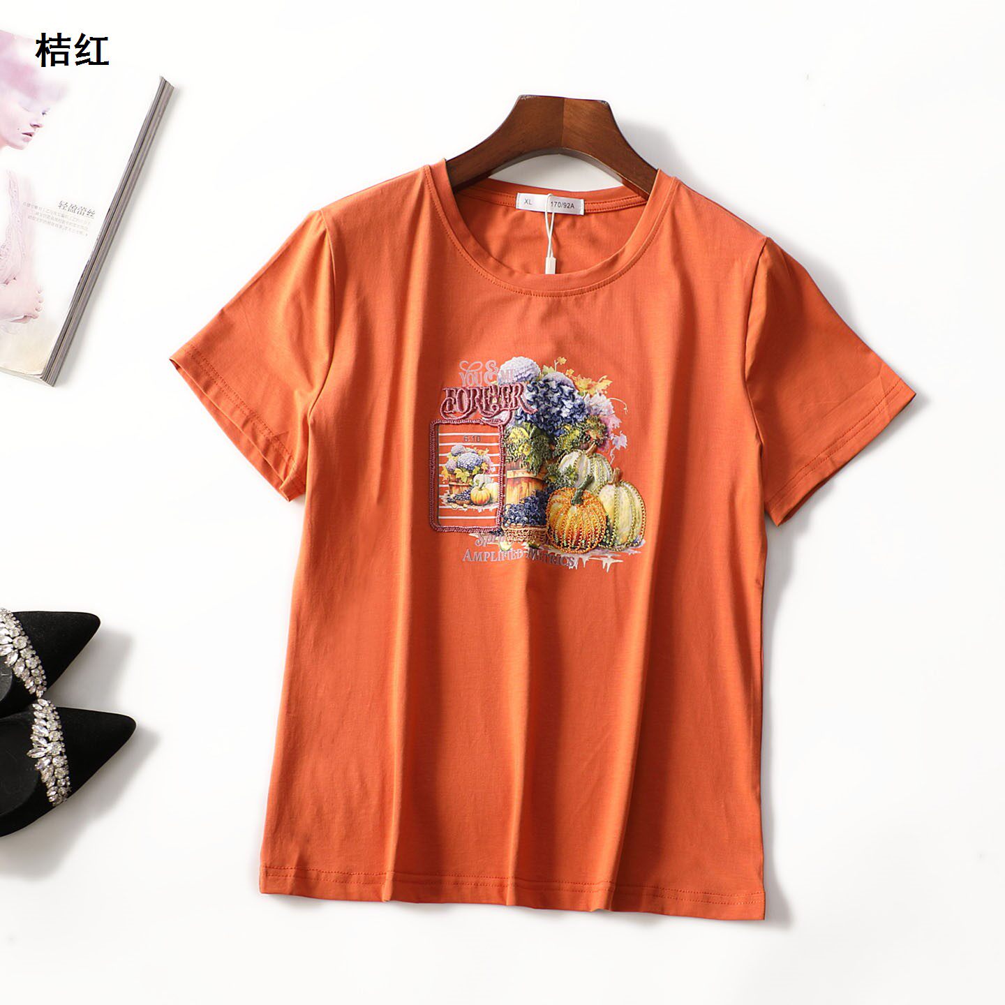 249256 夏T恤 女中长款短袖套头.L.XL.3XL