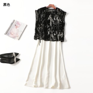 【次品】411886 马夹长裙套装扣不同