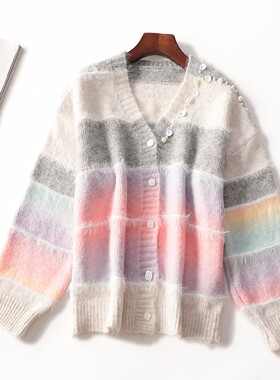 600011 秋针织衫 女中长款九分袖单排扣