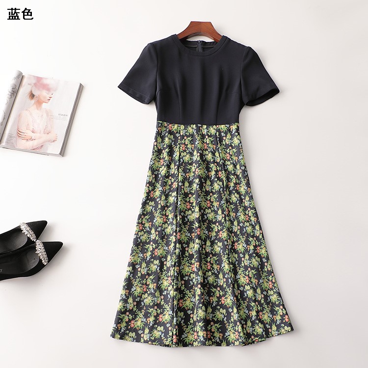 237484 夏连衣裙 女印花加长款短袖圆领