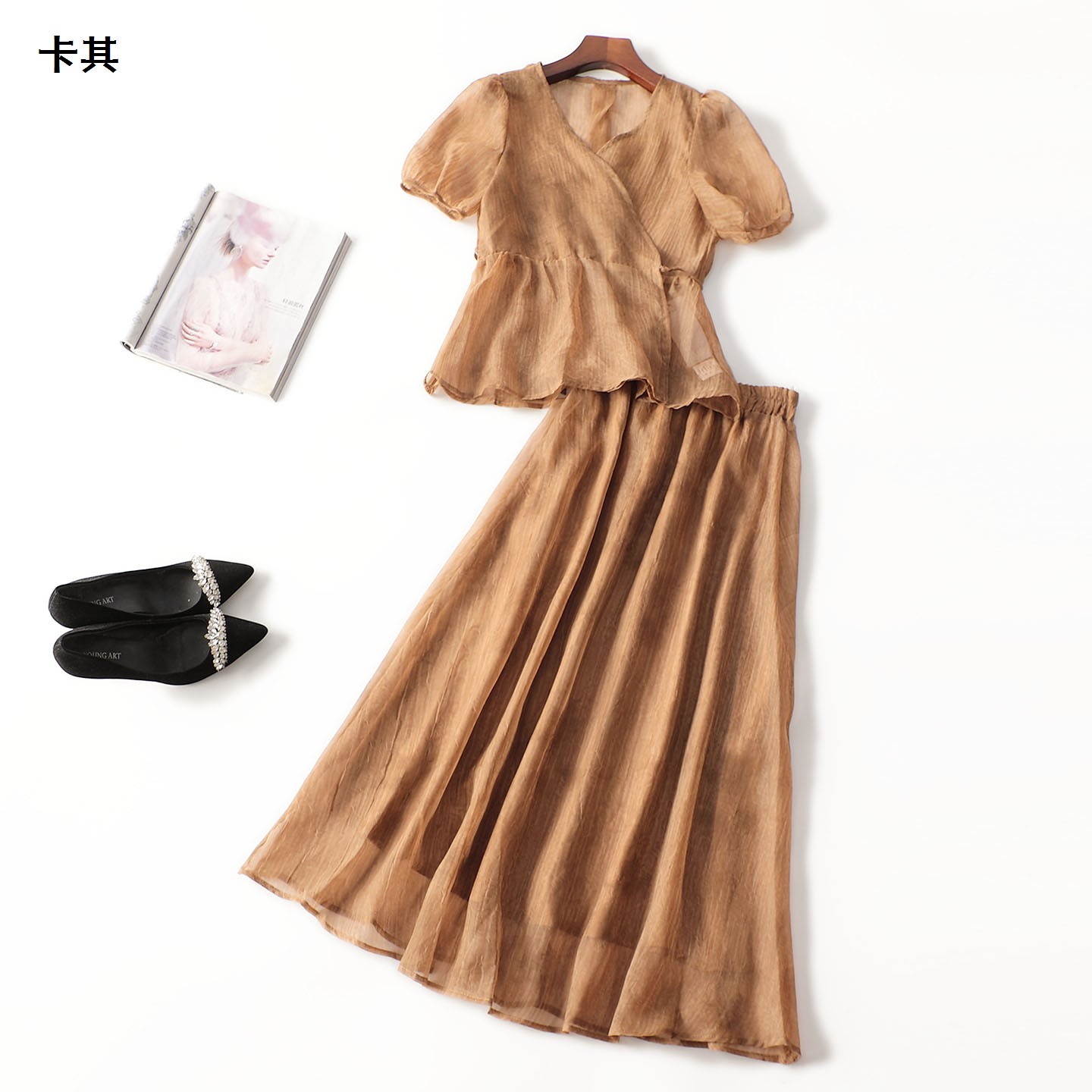 246576 夏衬衣半身裙套装 女长款短袖系带清仓