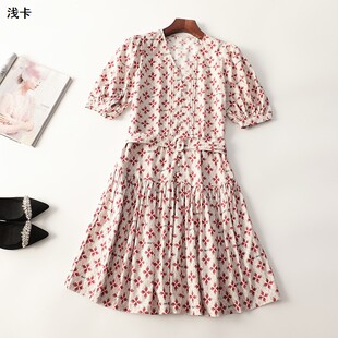 245523南油高端欧洲站高货轻奢女装小个子质夏长款花色连衣裙