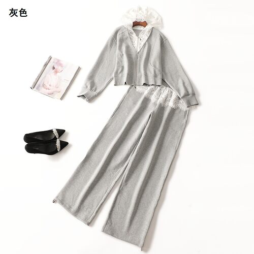 411994 秋外套裤子套装 女长款长袖拉链现货.M.L.XL