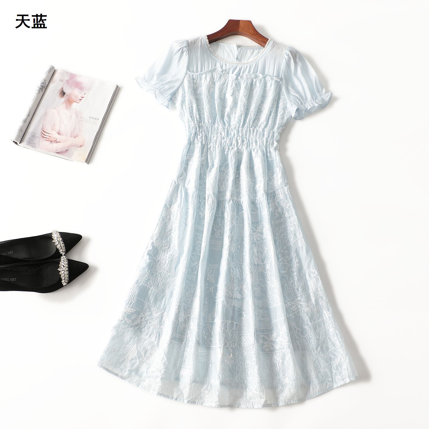 411777 夏加长款圆领短袖连衣裙