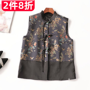 244662 秋人丝马夹 女中长款无袖立领现货