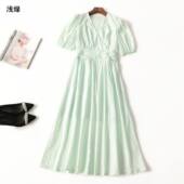 411002 V领现货 五分袖 夏连衣裙 深圳女加长款